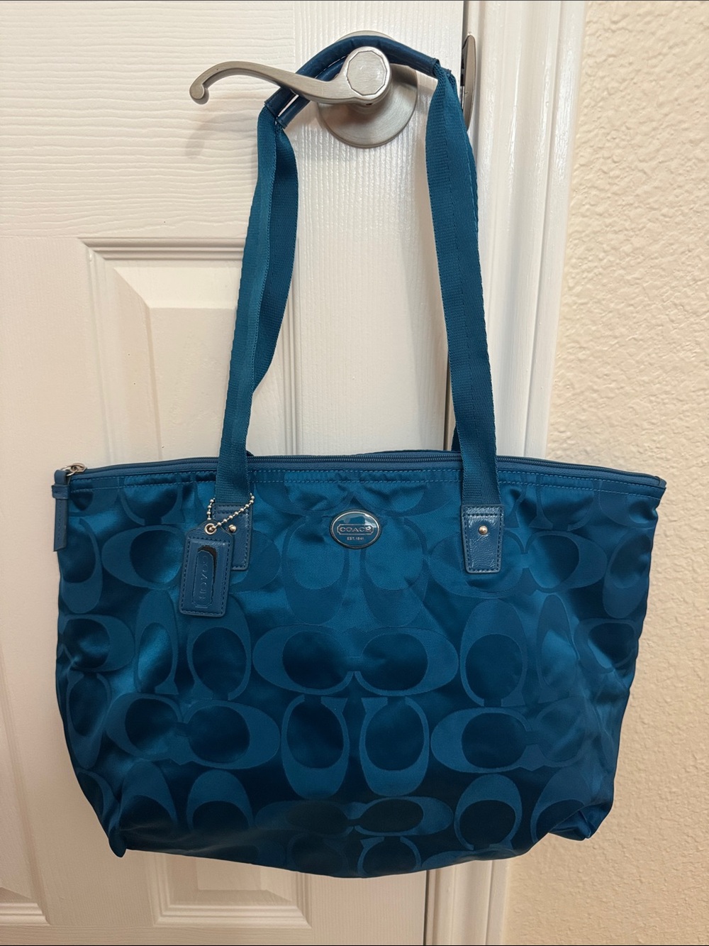 Coach Teal Signature Monogram Tote Bag